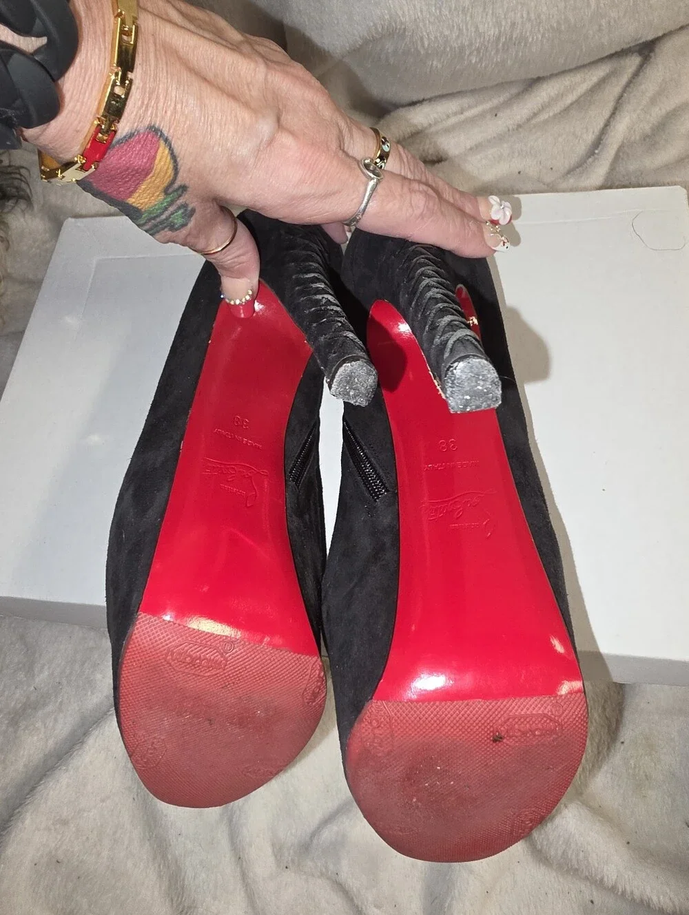 Christian Louboutin Recouzetta 160 Peep Black Suede Ankle Boots - Size 38
